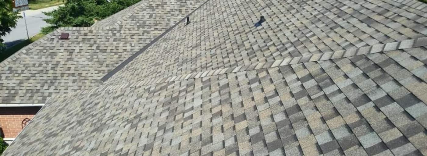 Shingled roof photographed from above on a Kyi Roofing job